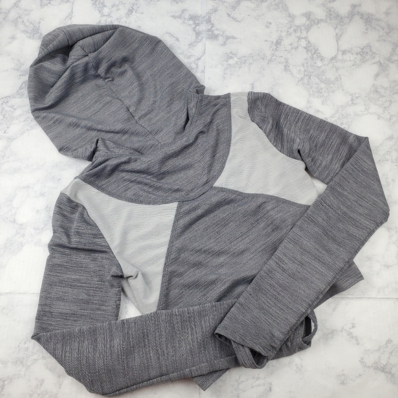 Free People XS Gray Colorblock Hooded‎ Cropped Hoodie Activewear Shirt Fitted - Picture 2 of 12